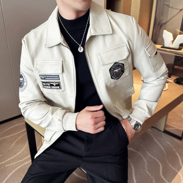 Embroidered Patch Slim Fit Bomber Jacket