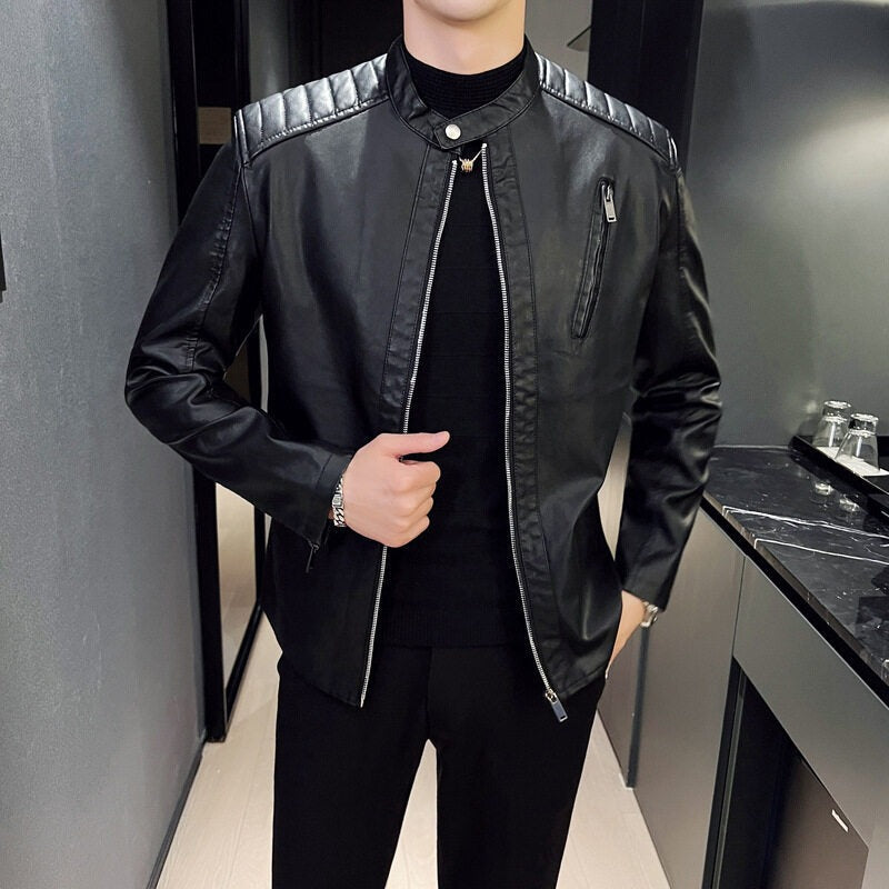 Slim Fit Quilted Shoulder Motorcycle Jacket