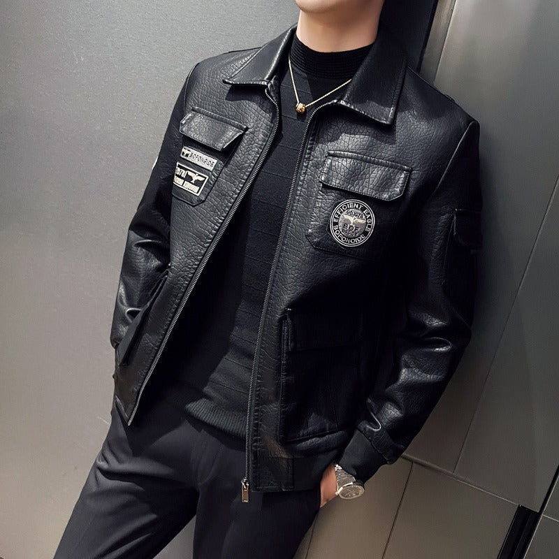 Embroidered Patch Slim Fit Bomber Jacket