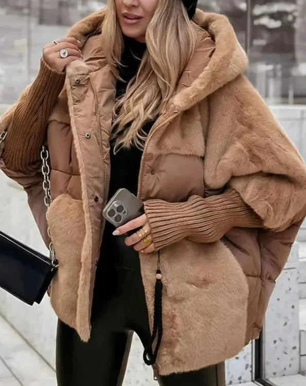 Quilted Hybrid Faux Fur Hood Coat