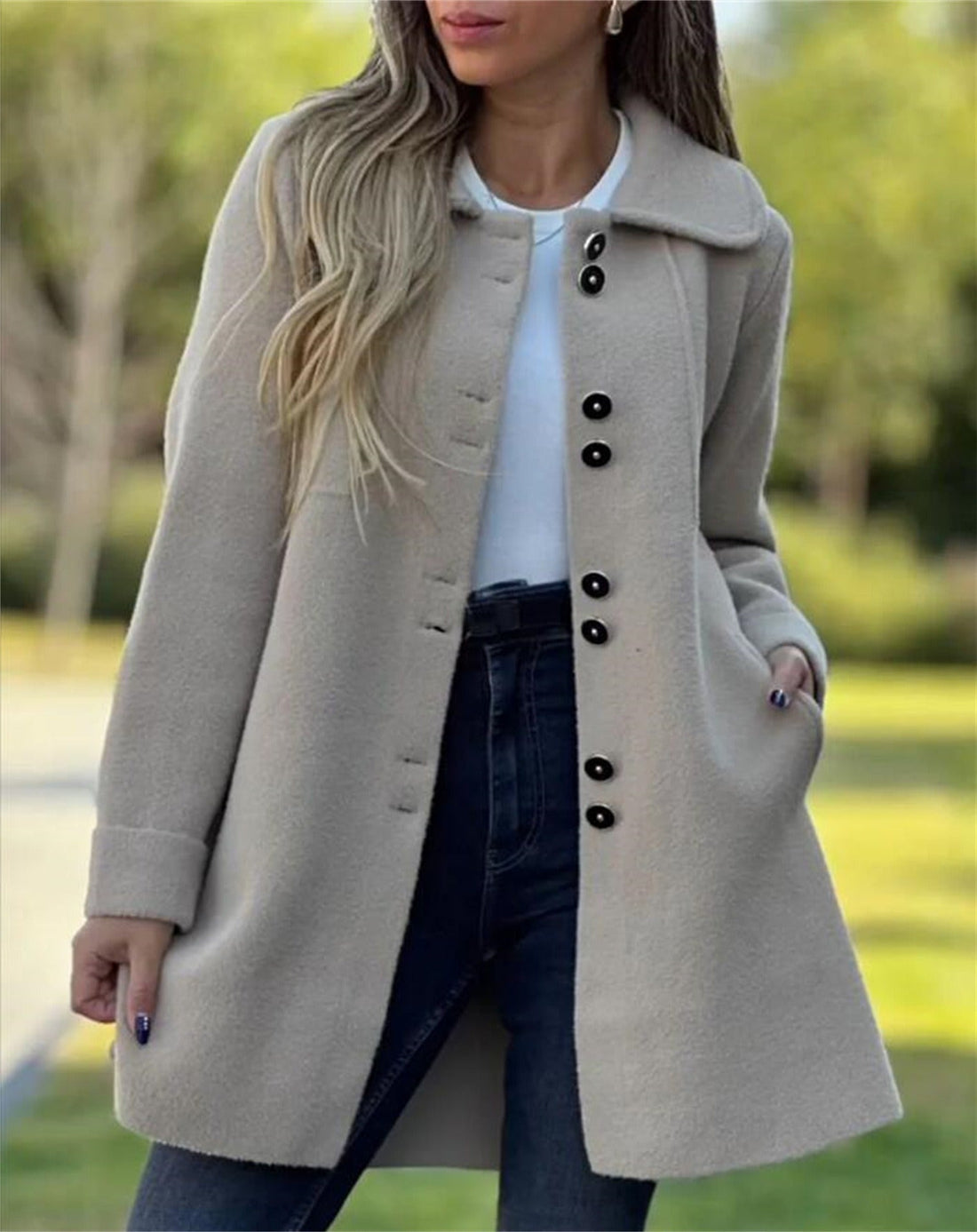 Wool Blend Relaxed Knee Length Coat