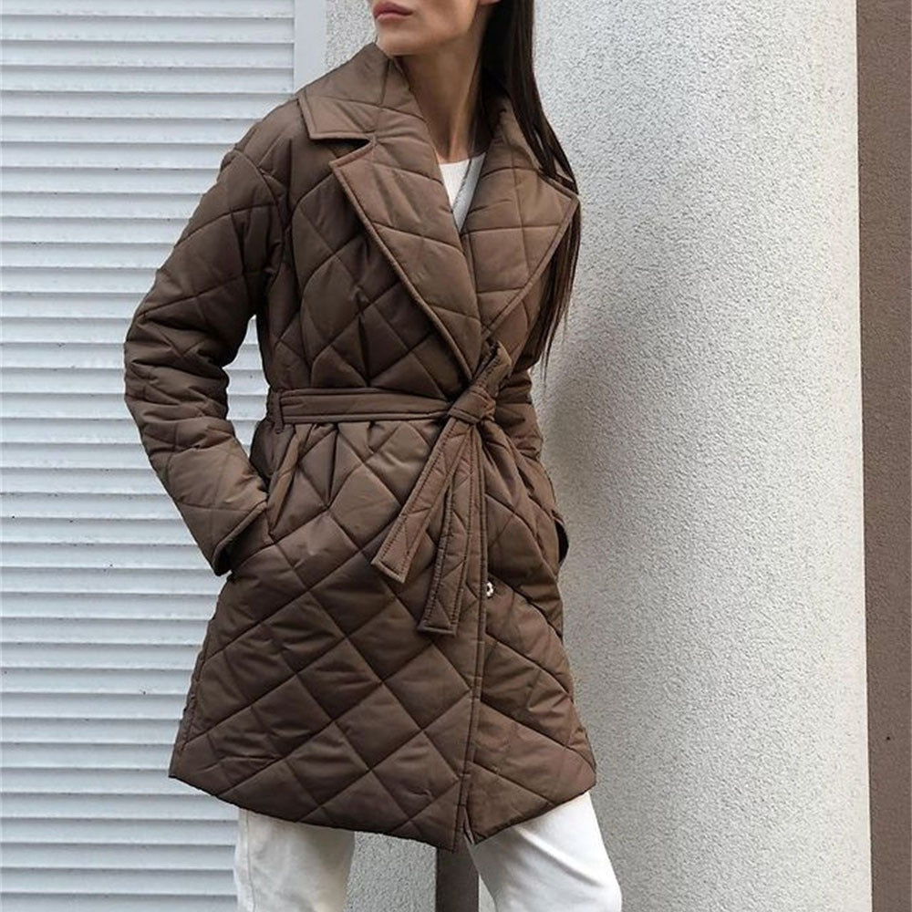 Insulated Quilted Belted Mid-Length Coat