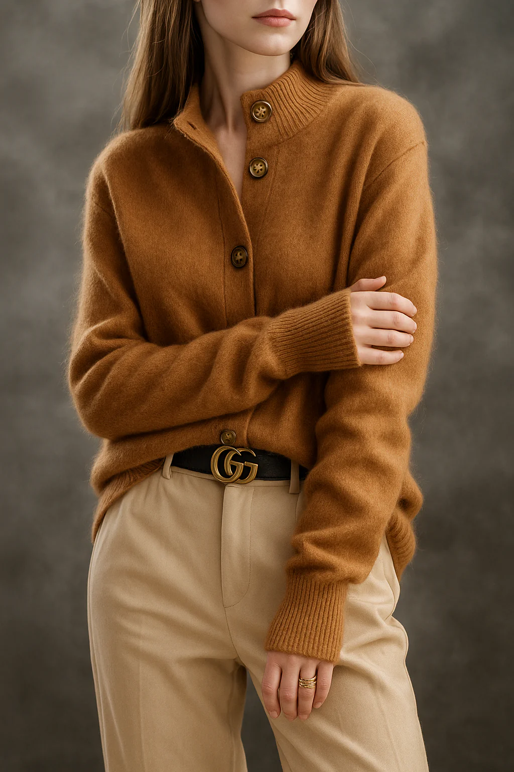 Knit Relaxed Fit Mock Collar Cardigan