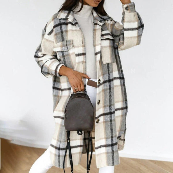 Oversized Checkered Wool Blend Jacket