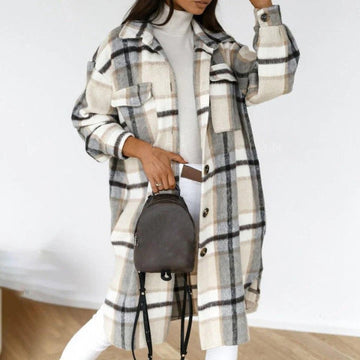 Oversized Checkered Wool Blend Jacket