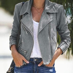 Suede Look Cropped Slim Fit Jacket