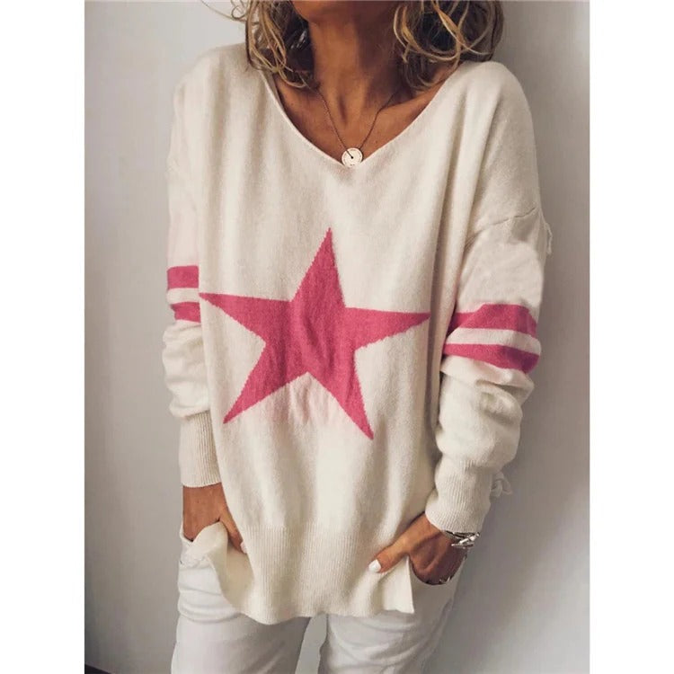 Soft Knit Star Front Relaxed Sweater