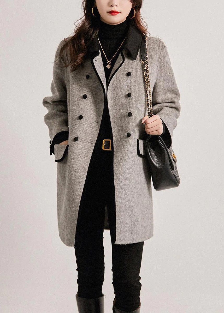 Wool Blend Double-Breasted Patchwork Trenchcoat