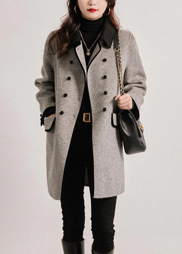 Wool Blend Double-Breasted Patchwork Trenchcoat
