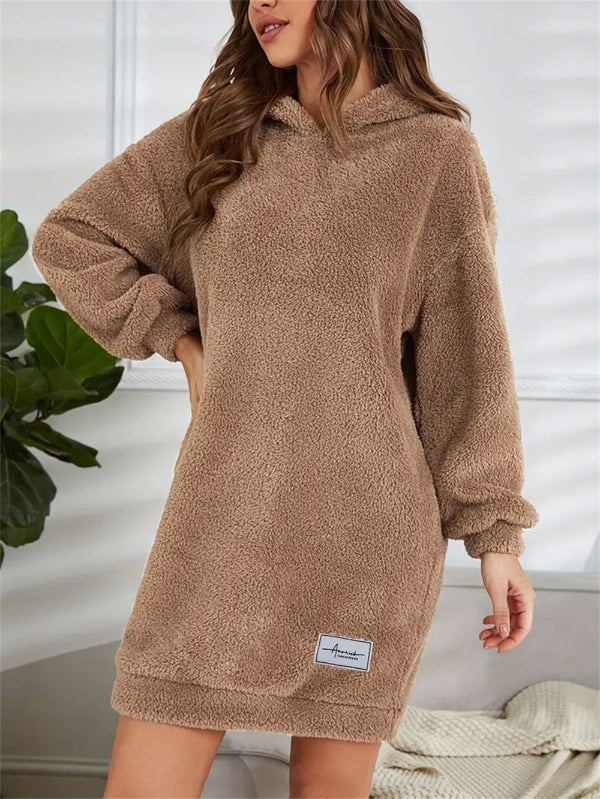 Fleece Knit Oversized Mini Hoodie Dress