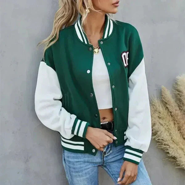 Button Front Varsity Style Bomber Jacket