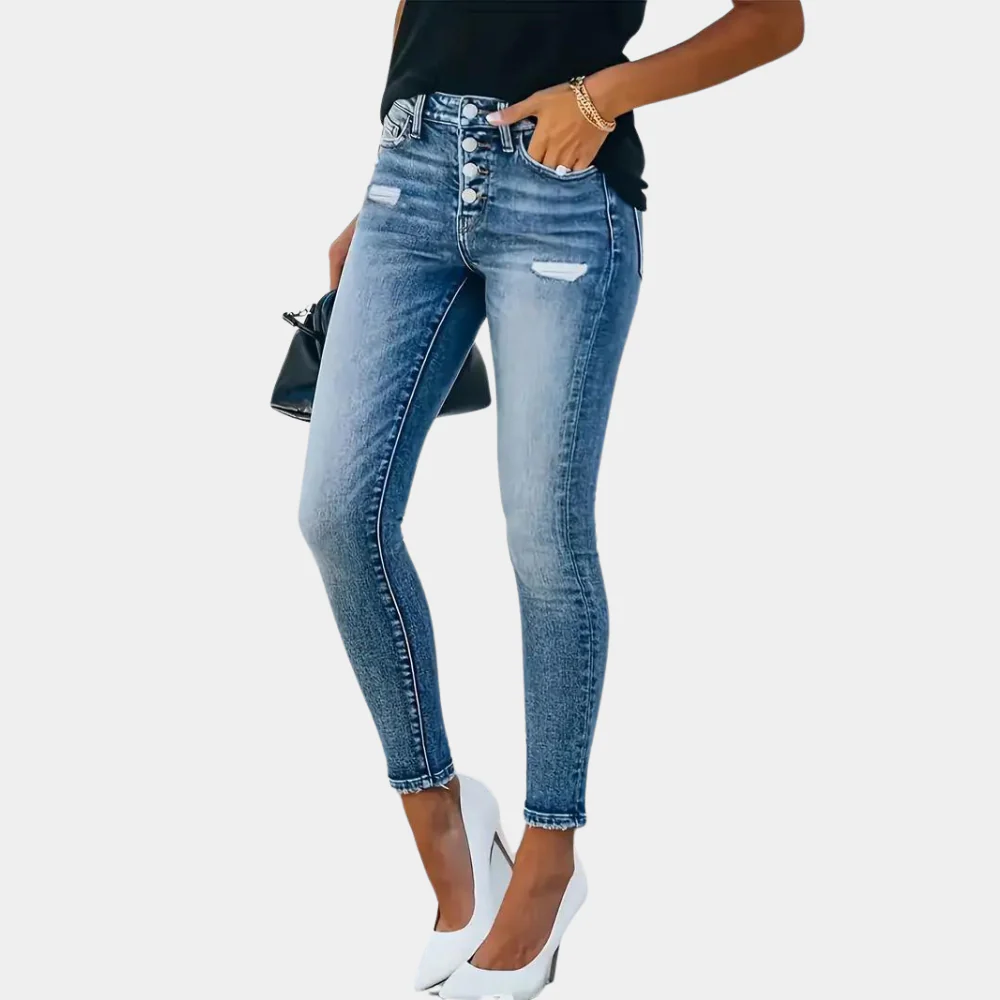High Waist Distressed Skinny Jeans