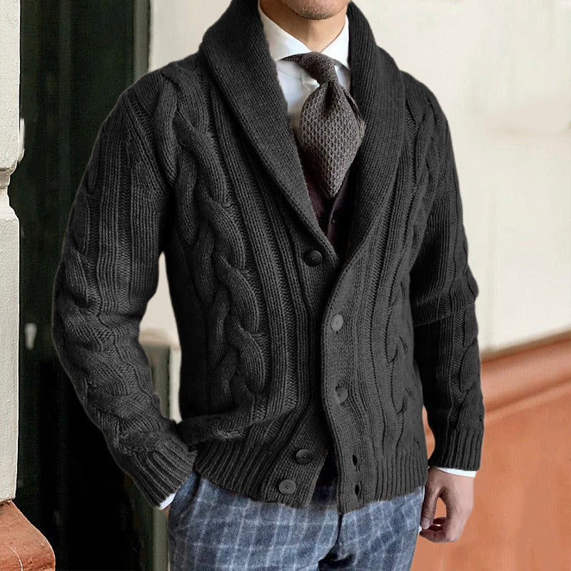 Cable Knit Shawl Lapel Cardigan