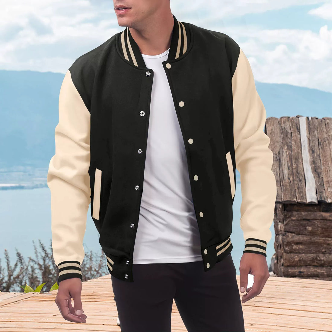 Relaxed Wool Blend Faux Leather Varsity Jacket