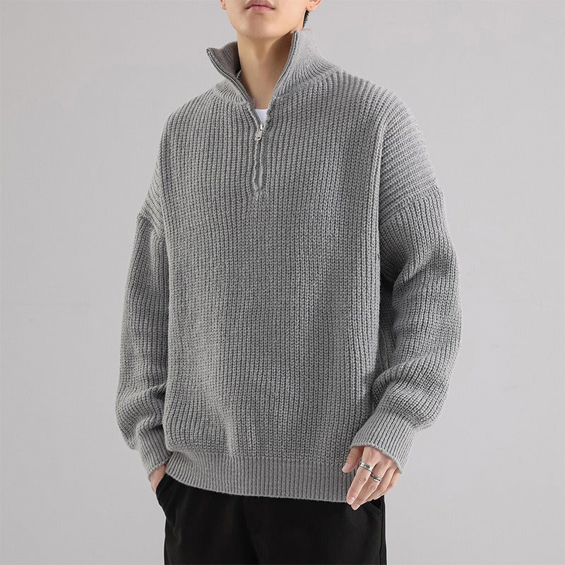 Oversized Chunky Ribbed Half Zip Pullover Sweatshirt