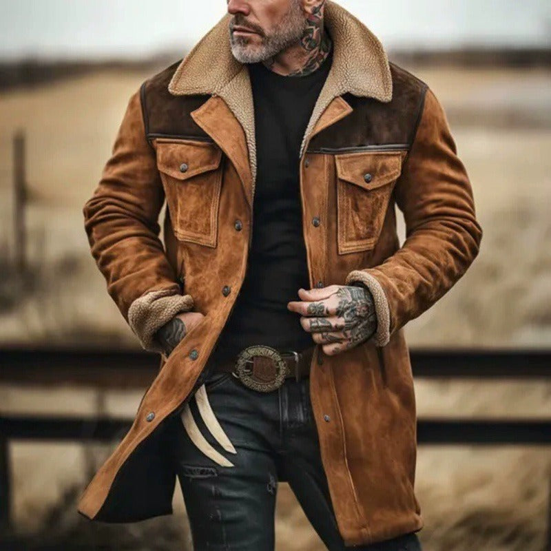 Shearling Collar Suede-Like Relaxed Trench Coat