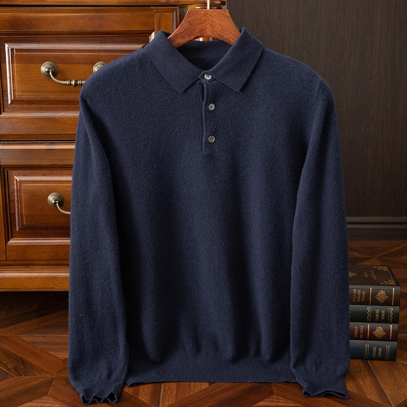Fine Gauge Knit Long Sleeve Polo Shirt