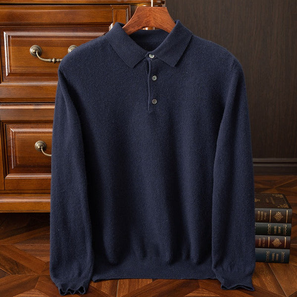 Men’s Polo Shirt - Fine Gauge Knit - Long Sleeve - Polo Collar