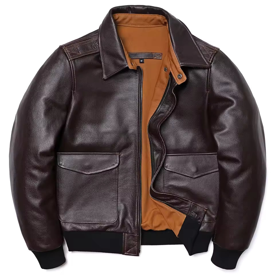 Leather Classic Fit Ribbed Cuff Jacket