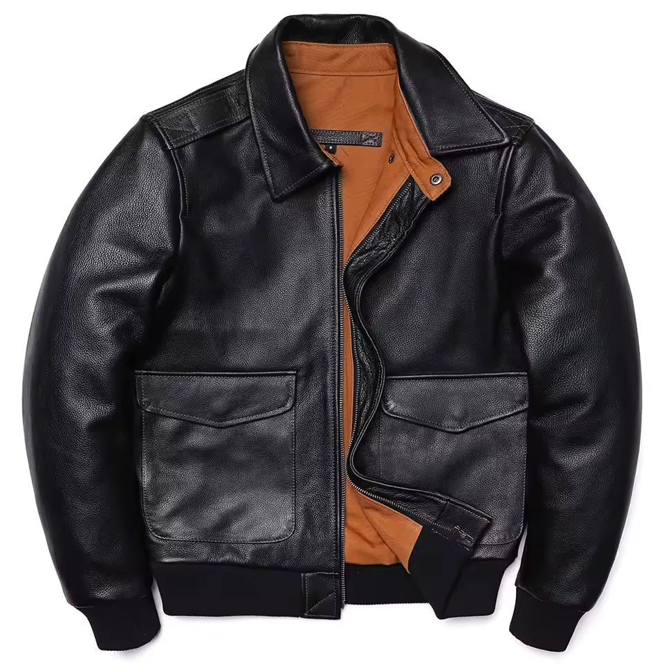 Leather Classic Fit Ribbed Cuff Jacket