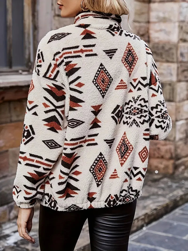 Relaxed Fit Fleece Stand Collar Jacket