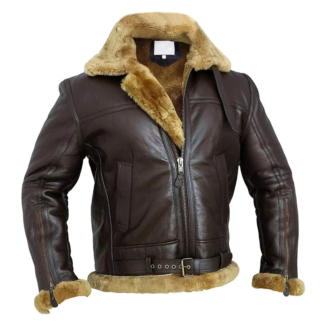 Oversized Shearling Lined Leather Bomber Jacket