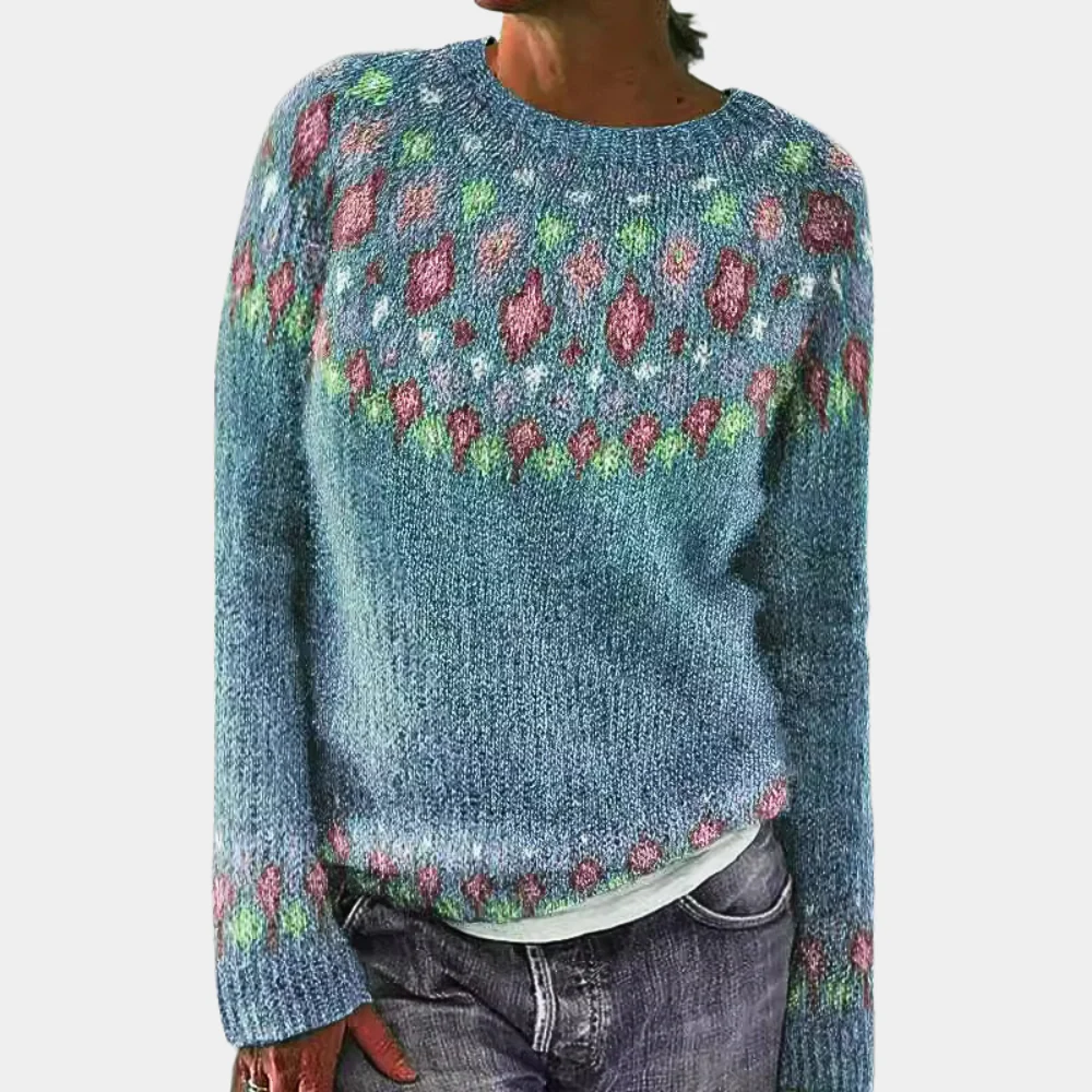 Wool Geometric Knit Relaxed Pullover Sweater