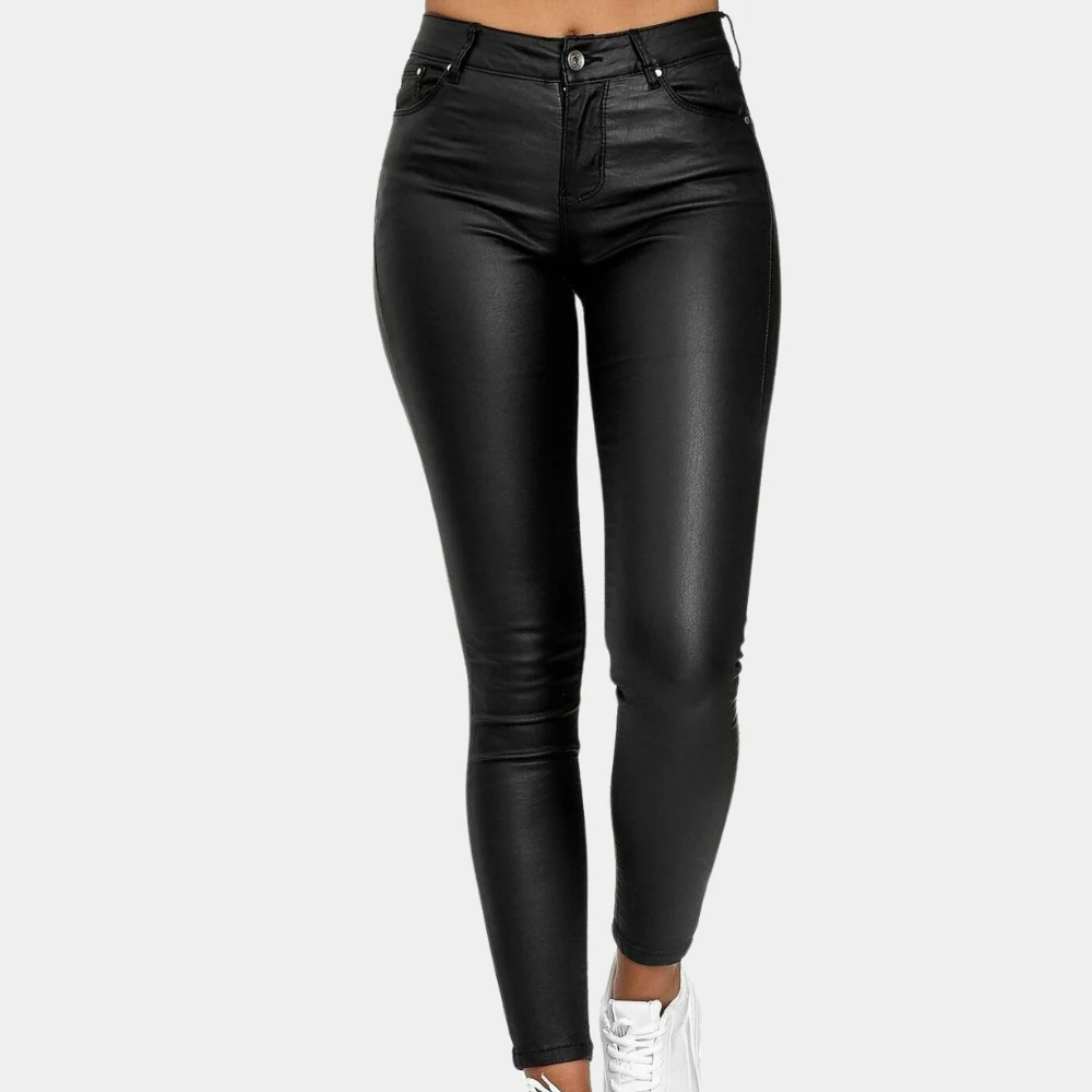 Leather-Look Five Pocket Slim Fit Pants