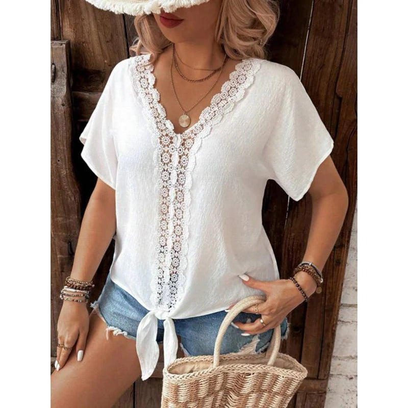 Lace Trim Lightweight Cotton Blend Shirt