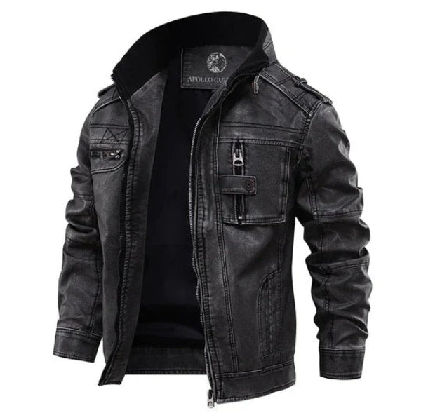 Stand Collar Tailored Leather Jacket