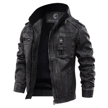 Stand Collar Tailored Leather Jacket