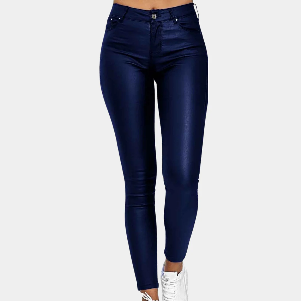 Leather-Look Five Pocket Slim Fit Pants