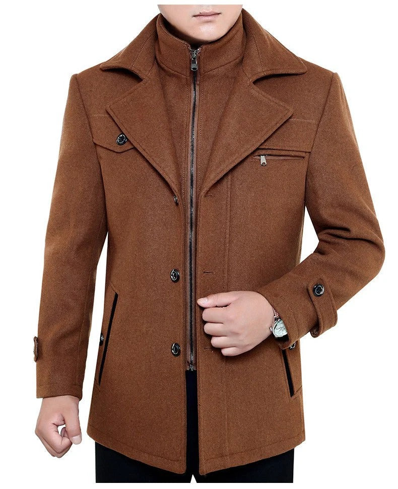 Wool Blend Tailored Fit High Collar Overcoat