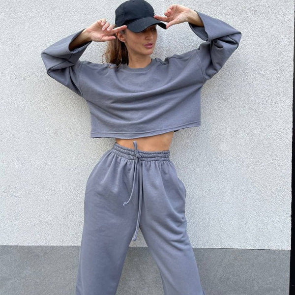 Relaxed Fit Cropped Drawstring Athleisure Set