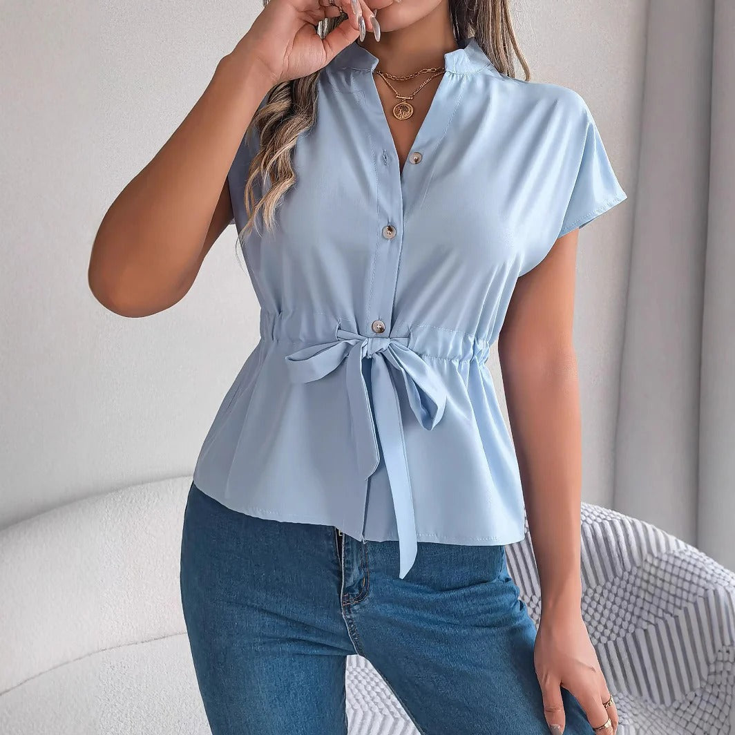 Cotton Tailored Fit Waist Tie Blouse