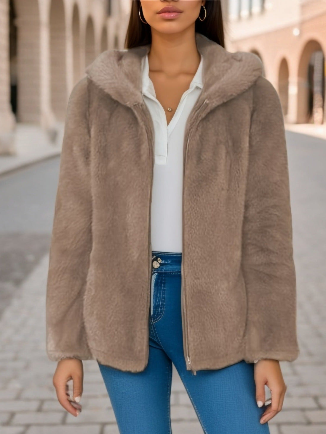 Wool Lined Zip Front Hooded Sweatshirt