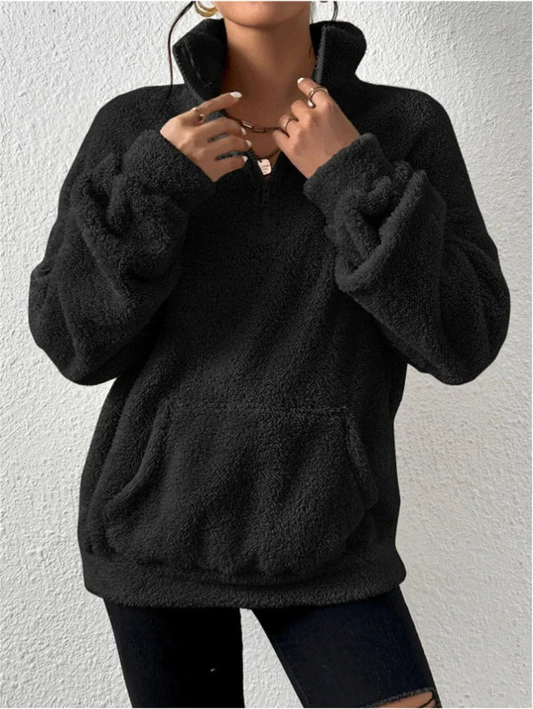 Stand Collar Zip Front Fleece Sweatshirt