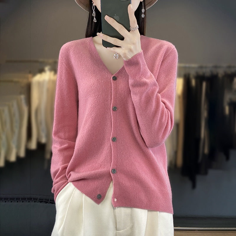 Wool Knit Relaxed Fit V-Neck Cardigan