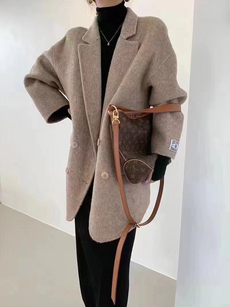 Oversized Fit Double-Breasted Wool Coat