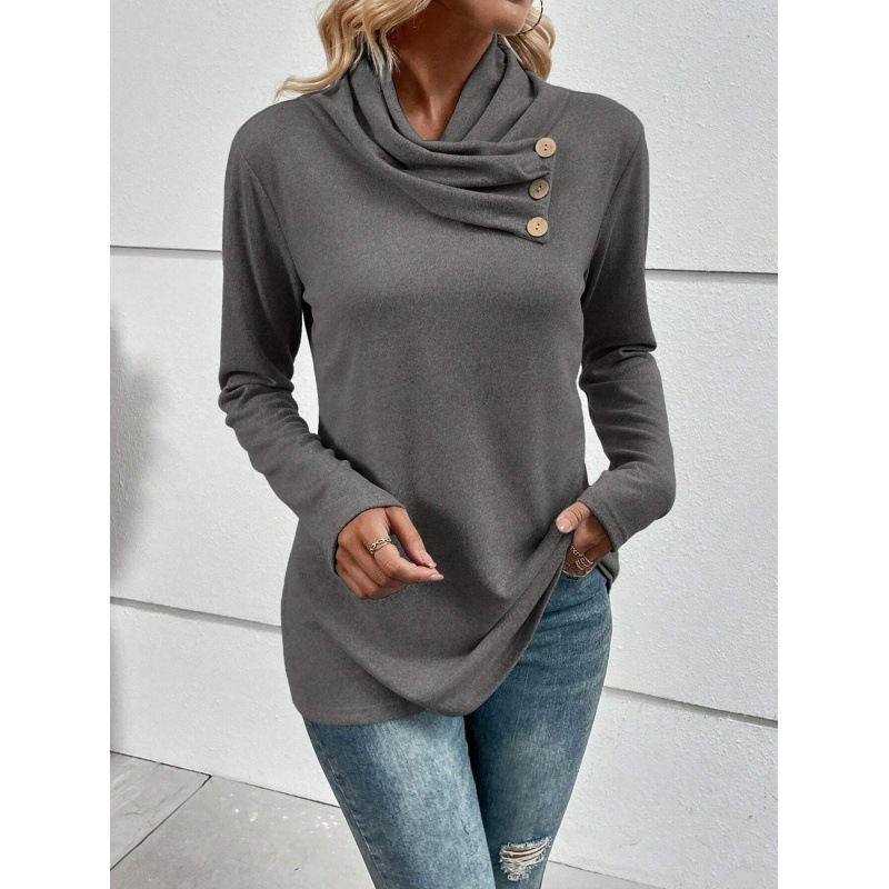 Scarf Collar Lightweight Knit Long Sleeve Top