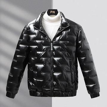 Slim Fit Shiny Quilted Stand Collar Coat
