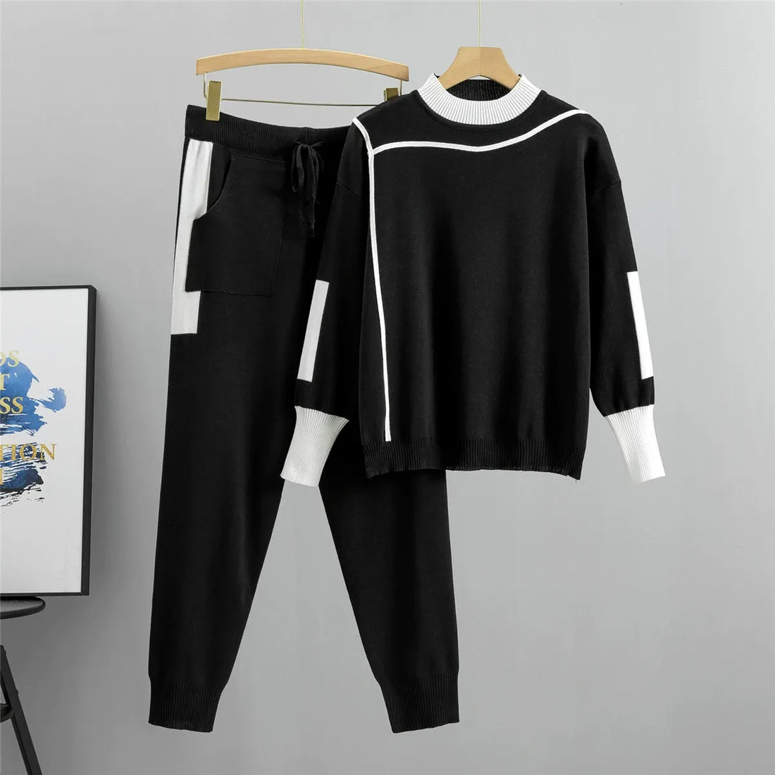 Knitted Relaxed Fit Mock Neck Two-Piece Set