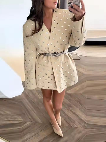 Studded Oversized Belted Jacket