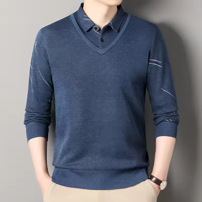 Polo Collar Fleece Lined Pullover Sweater