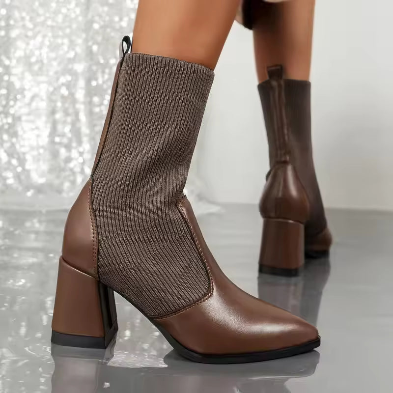 Sleek Knitted Pointed Toe Ankle Boots