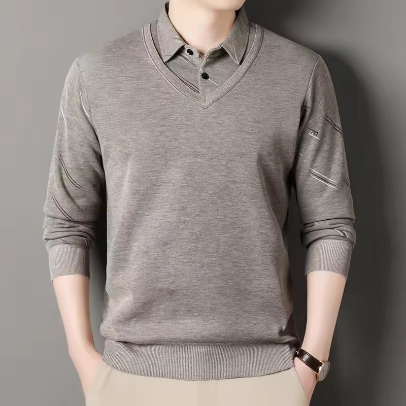 Polo Collar Fleece Lined Pullover Sweater