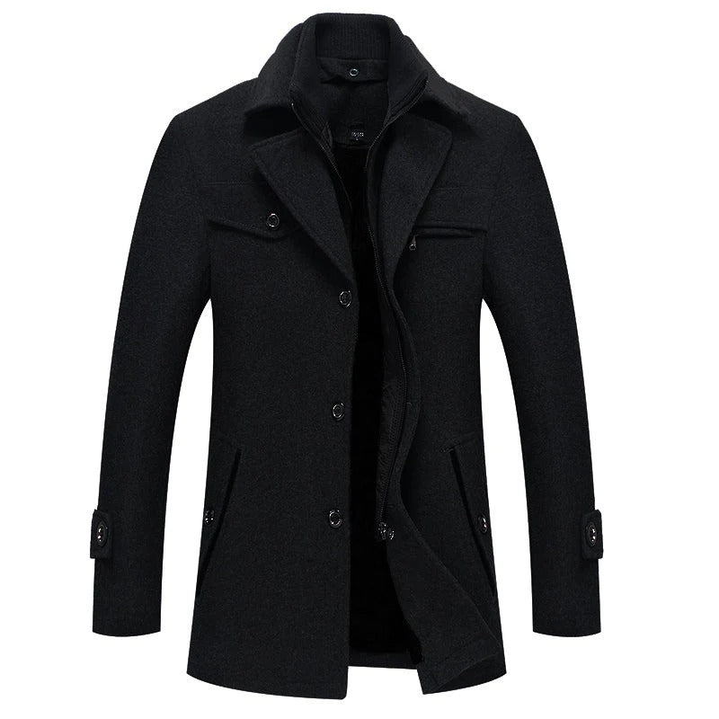 Wool Blend Tailored Fit High Collar Overcoat