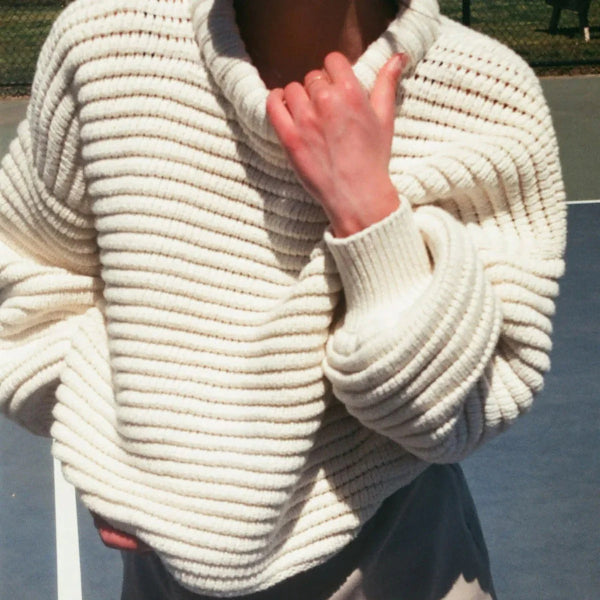 High Collar Wool Blend Oversized Knit Sweater