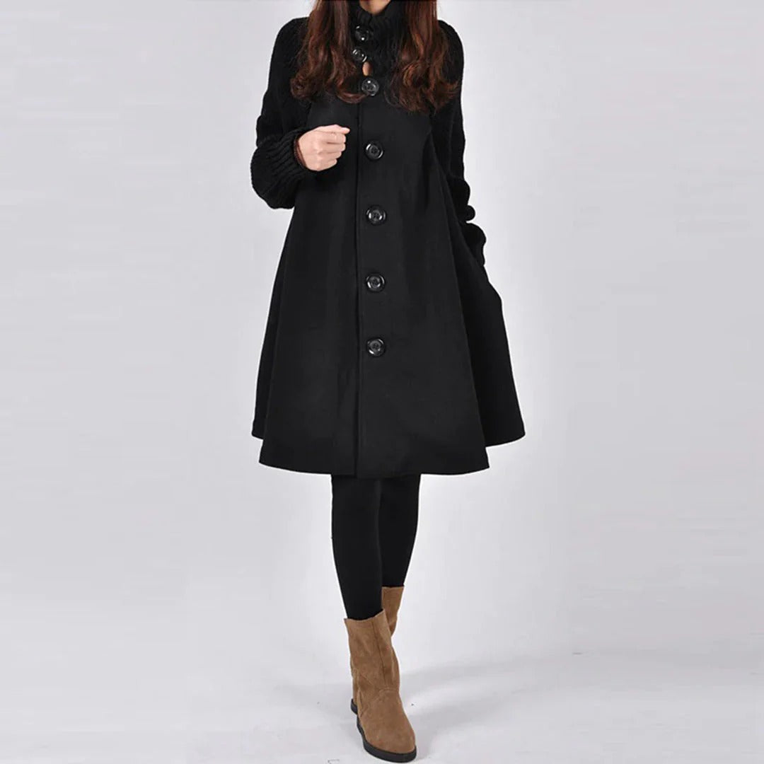 A-Line High Ribbed Collar Wool Coat