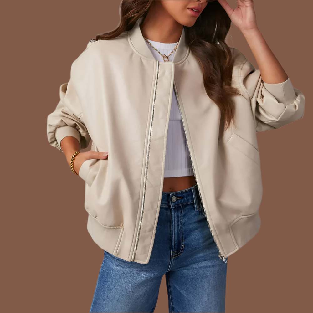 Relaxed Fit Ribbed Trim Casual Jacket